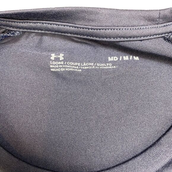 Under armour Tee Shirt Mens Medium Navy Spell Out Logo Short Sleeve Crew Neck - Picture 9 of 15
